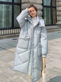 Hooded Cotton Padded Long Jackets Casual Women New Quilted Fluffy Parkas Coat Winter New Big Size Snow Wear Jaqueta