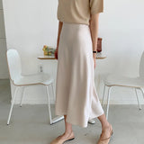 High Waist Satin Skirt Women Casual A-Line Midi Silk Slim Summer