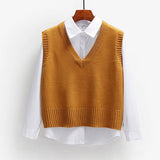 Outerwear Sweater Vest Women Knitted 2022 Spring Autumn Loose Sleeveless Girls V-Neck Pullover Short Tops Female
