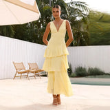 New Pure-Want Wind Red Pop Summer French Cake Skirt Femininity Sleeveless V-Neck