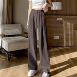 Toloer Leg Pants Women's Pants Down Loose High Waist Khaki Pants Spring And Autumn Suit Narrow Version Straight Leg Casual Floor Pants-Outfit
