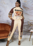 Winter Fashion Beige Contrast Checked High Neck Long Sleeve Top And Pant 2 Piece