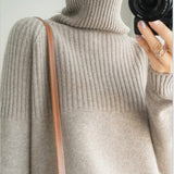 Autumn And Winter Lazy Wind Thickened High-Necked Sweaters Women's Long-Sleeved Solid Color Pile Collar Knitted Bottomed Sweaters-Outfit