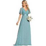 Sales Of Large Swing V-Neck Dress Chiffon Elastic Banquet Festival Annual Bridesmaid Performance Evening Dress