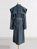 Toloer Autumn / Winter New Fashion Trend With Waist Coat Lapel Long Windbreaker Denim Coat Girl-Outfit