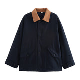 2024 Winter New Women's Street Fashion Loose Windbreaker Jacket Coat W063 9137-Outfit