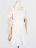 2025 New Fashion Leisure Holiday Bubble Sleeve T-Shirt + White Embroidery Shorts Set For