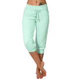 Women's Seven-Cent Pants, Leisure, Slim, High-Waisted Rope Pocket, Sports Pants, Fitness Training, Running Casual Pants-Outfit