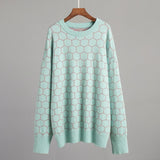 Collar Honey Sweater 2024 New Loose Temperament Versatile Plaid Head Round Collar Sweater-Outfit