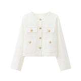 Women's Solid Color Coat 2025 Spring Commuter Leisure Buckle Dress Short Long-Sleeved Round-Neck