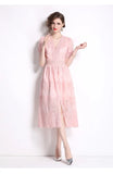 French Gentle Heavy Industry Embroidery V Zero Bubble Sleeve Dress Women's New Single Buckle Shed Skinny