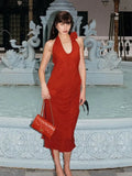 Women's Elegant Solid Maxi Dress Sexy Halter Spaghetti Lady Long Dresses Girls Backless Female Party Robe Streetwear New-Outfit