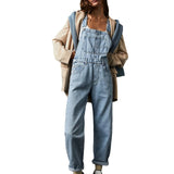 Women Vintage Retro Denim Long Jumpsuit Casual Spaghetti Strap Straight Romper Pants Summer Baggy Bib Overalls-Outfit