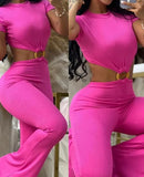 Toloer 2023 Women's Sexy Round Collar Open Back Slim And Hip Solid Color Jumpsuit