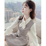 Toloer Dress Female Spring And Autumn French Plaid 2024 Spring Dress New Long Sleeve Temperament Closed Waist Retro Skirt-Outfit