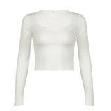 Breathable Solid Color U-Collar Slim And Slim Long-Sleeved Leisure T-Shirt 2024 Fashion New Style-Outfit