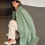 High Street PU Leather Long Trench Coat Autumn Winter Single Breasted Long Sleeve Belt Coat 2021 Fashion Oversized