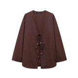 Summer New Women's Casual V-Neck Bow Tie And Suit Top Straight Trousers