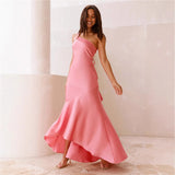 Spring Summer New Sexy Slanted Shoulder Strap Bare Back Fishtail Temperament Dress