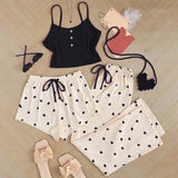 New Peach Hearted Pajamas Women's Spring And Summer Sweet And Cute Three-Piece Set Of Hanging Trousers Short Sexy