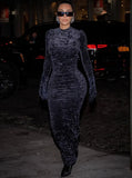 Black Velvet Slim Long Dress with