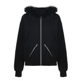 Toloer Cool Girl Big Wool Collar Hat Zipper Split Sweater Female Half Zipper High Collar Loose Coat Ins Tide-Outfit