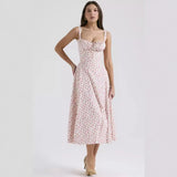 New Sexy Bare Back Sling Dress Holiday Breeze Flower Fork Long