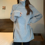 Wind Asymmetrical Zipper Turtleneck Sweater In Long Versatile Loose Design Sense Niche Knit-Outfit