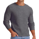 Toloer Men's New Waffge Solid Color Round Collar Long Sleeve Sleeve Sweater Fashion Casual Men's Sweater
