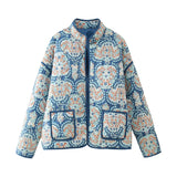 Women's Clothing 2025 Autumn 11 Thin Cotton Clothes Printed Collar Double Pocket Cotton Jacket Loose