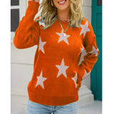 Toloer Women's Fashion Autumn And Winter New Sweater Long Sleeve Round Collar Knit Jumper Five-Pointed Star Loose Casual Women's