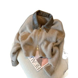 Spring And Autumn New Loose Gas Coat Ankola Red College Wind Splicing Fake Two Knitted Shirt