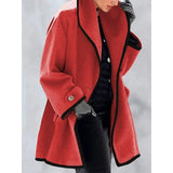 Autumn Overcoat Women's Casual Coat solid color Turndown Collar Overcoat Outerwear Coat Solid Color Belt Wool Slim Coat