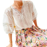 New Thin Shirt Women Short Sleeve French Design Temperament Lady Shirt Bubble Sleeves Female Top