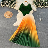 Folded Suit Women's Summer Design Feeling Shiny Short-Sleeved Top High Waist Gradient Color Bajamas
