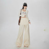 Hot Girl Bandage Dress Fake Two-piece Casual Wide-leg Pants Slimming Straight-leg Trousers-Outfit