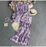 Suit Female Korean Version Of The Lantern Sleeves Loose Single-Chamed Dizzled Dyed Printed Shirt Three Sets Of High-Rise Broad-Legged
