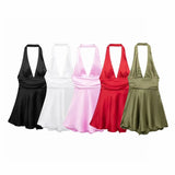 Women's Clothing 2025 Spring New Silk-Sense Texture Hanging Neck-Deck Bow Tie With