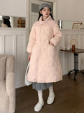Ling Ge Knitting Collar Long Down Jacket Female 2024 Winter Fashion Thick Thin Belt Waist Show Thin Over The Knee Coat Tide-Outfit