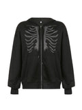Rhinestone Skull Zipper Hoodie-Outfit