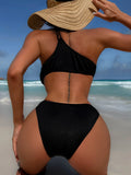 Toloer One-Piece Swimsuit Ladies V-Neck Black One-Piece Bikini C797WY-Outfit