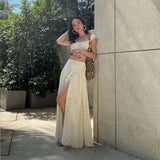 Embroidered Print Bralette And Maxi Skirt Set-Outfit