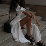 Toloer Wind 2024 New Elegant Dress Design Sense Bubble Sleeves Show Thin Temperament Slim Slit Skirt-Outfit