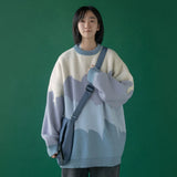 autumn and winter Oversize Lazy Wind Color Matching Striped Sweater Women's New Long Sleeve Knit Pullover