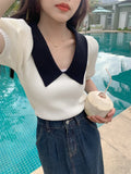 Retro Bubble Sleeve Knitted T-Shirt Women Design Small Short Top Summer New Ice T-Shirt