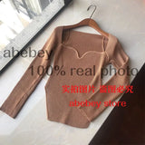 new spring sexy stylish sqaure collar full sleeves knitting pullover sexy slim T-shirt female top