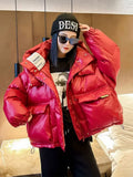2022 Female Winter Short Hooded Parkas Puffer Bomber Jacket Warm Cotton Padded Coats Stylish Outerwear Oversized