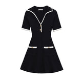 Homemade New Women's Ocean Gas V-Neck Skirt Metal Button Thread