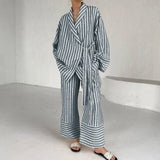 Toloer Women's Fall 2023 New Striped Long Sleeves, High Waisted Trousers Fashion Casual Suit-Outfit