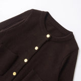 2025 New Women's Gold Buckle Pocket Dress Short Long-Sleeved Knitted